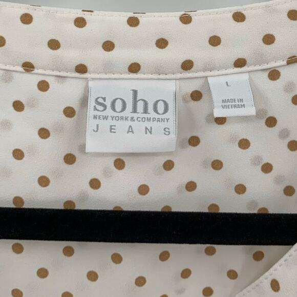 Soho New York & Co Womens Large Top 3/4 Roll Tab Sleeve Polka Dots Career Preppy - Picture 5 of 15